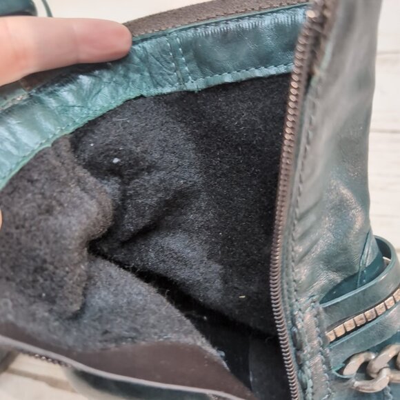 Mjus Dark Green Leather Ankle Boots Chain and Leather Harness Moto Biker Size 37 - Picture 4 of 10